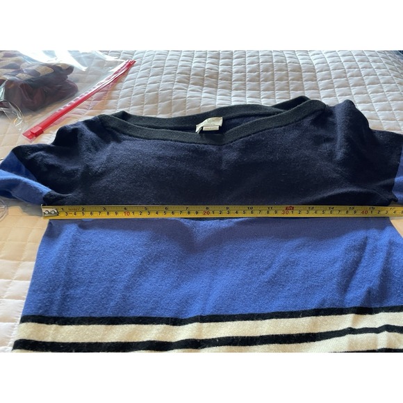 Kate Spade Wool Cashmere Blend Stripe XS Sweater Blue Black White Oversized Long - Picture 7 of 7